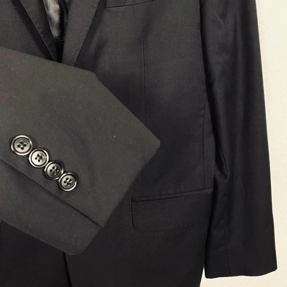 John Varvatos Mens 40R Blazer Solid Black Wool Sport Coat Luxury Suit Jacket
